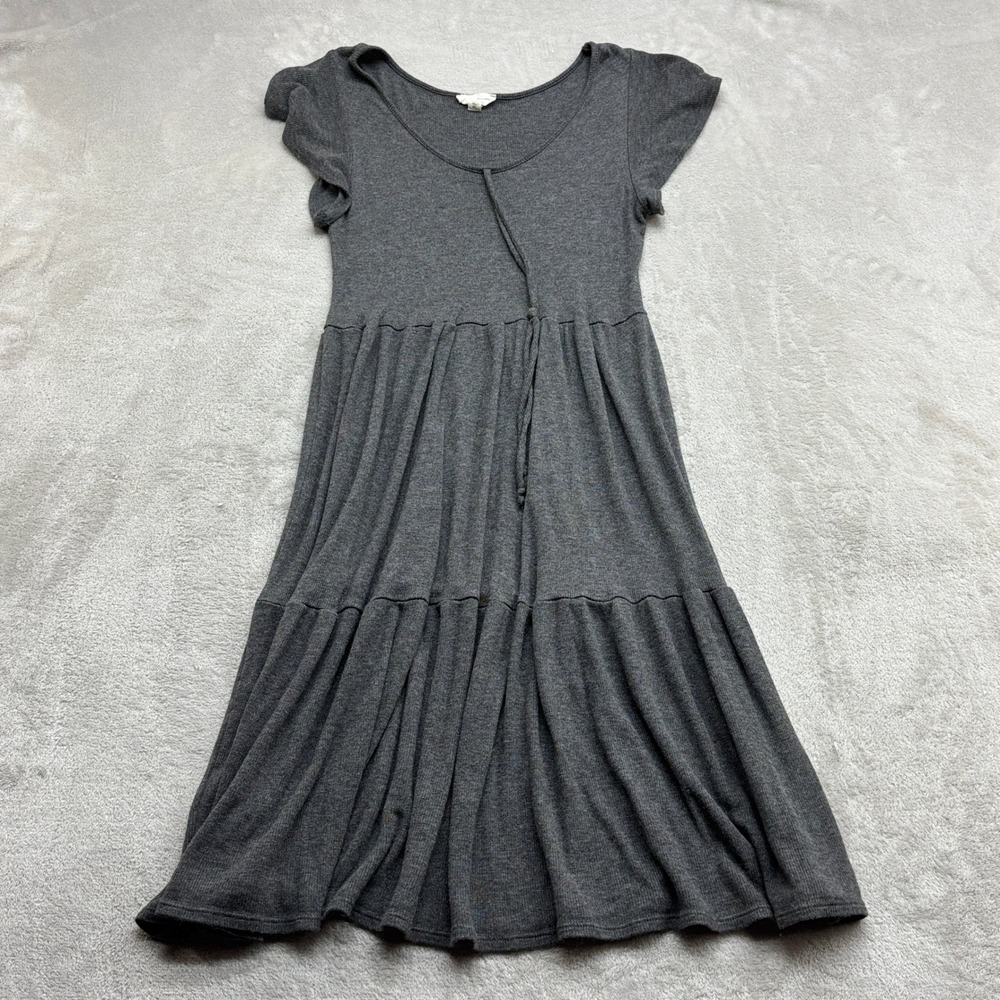 See You Monday Dress Womens XL Grey Ribbed Flutter Sleeve Tiered Scoop Neck Boho
